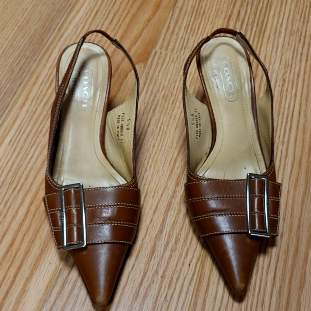 Coach Camel Strap Back Kitten Heel